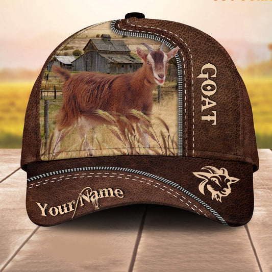 Goat Customized Name Leather Pattern 3D Cap 3D All Over Print Baseball Cap, Cap For Farm Lovers, Animal Cap, Leather Pattern Cap CA3133