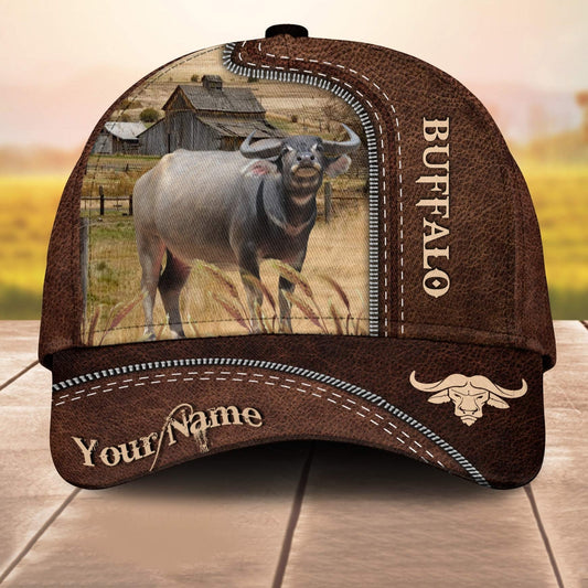 Buffalo Customized Name Leather Paern 3D Cap 3D All Over Print Baseball Cap, Cap For Farm Lovers, Animal Cap, Leather Pattern Cap CA3199