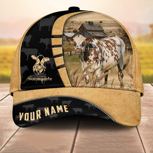 Farm Normande Custom Name Retro 3D Cap 3D All Over Print Baseball Cap, Cap For Farm Lovers, Animal Cap, Leather Pattern Cap CA3102