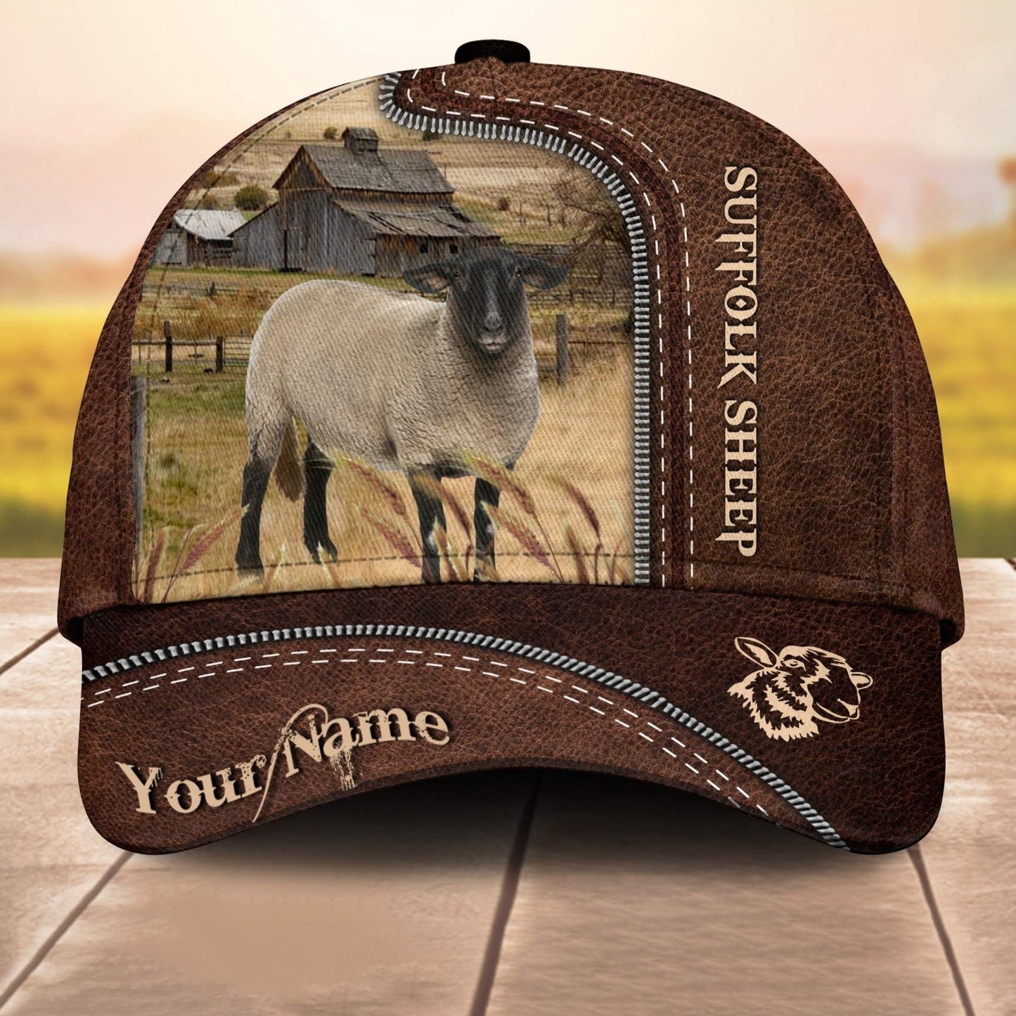 Suffolk Sheep Customized Name Leather Paern 3D Cap 3D All Over Print Baseball Cap, Cap For Farm Lovers, Animal Cap, Leather Pattern Cap CA3157