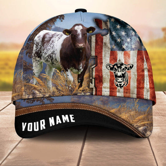 Custom Name Shorthorn American Cale 3D Cap 3D All Over Print Baseball Cap, Cap For Farm Lovers, Animal Cap, Leather Pattern Cap CA3239