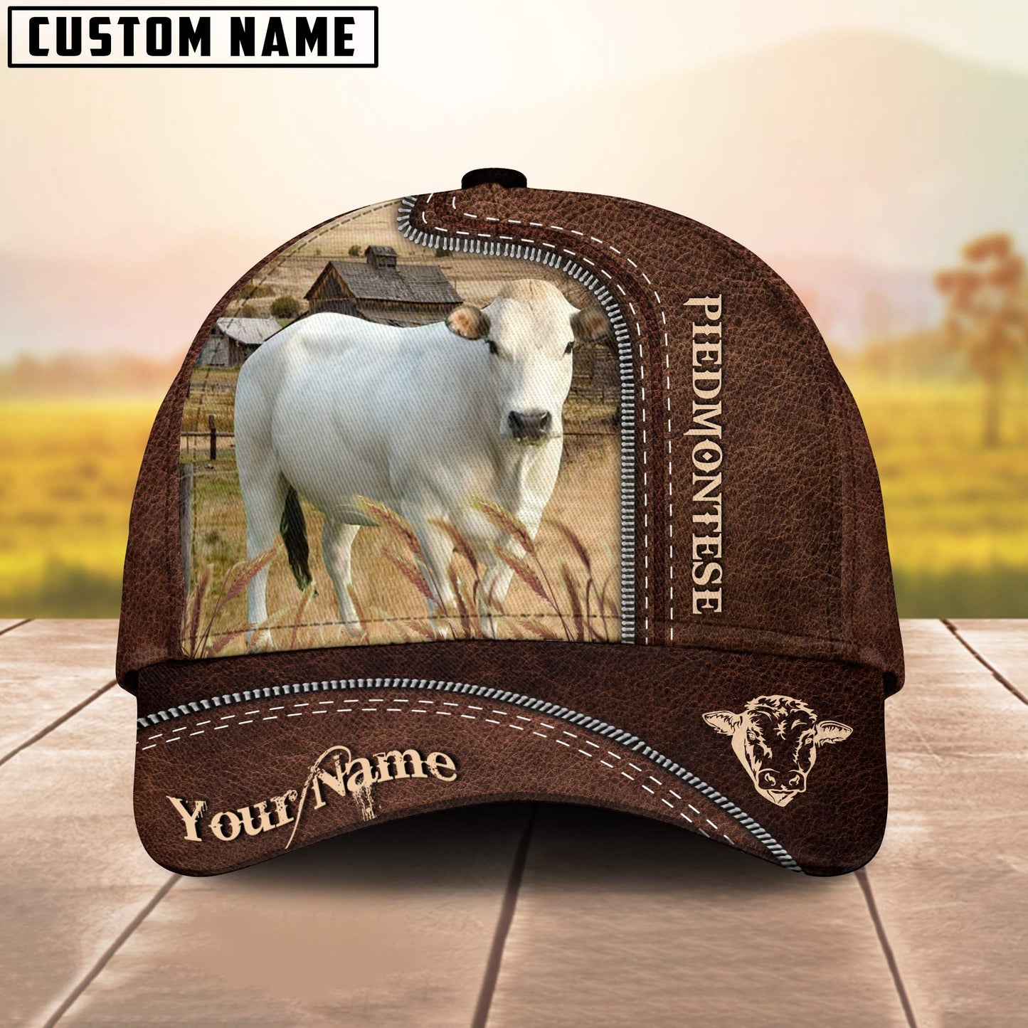 Piedmontese Customized Name Leather Paern 3D Cap 3D All Over Print Baseball Cap, Cap For Farm Lovers, Animal Cap, Leather Pattern Cap CA3137