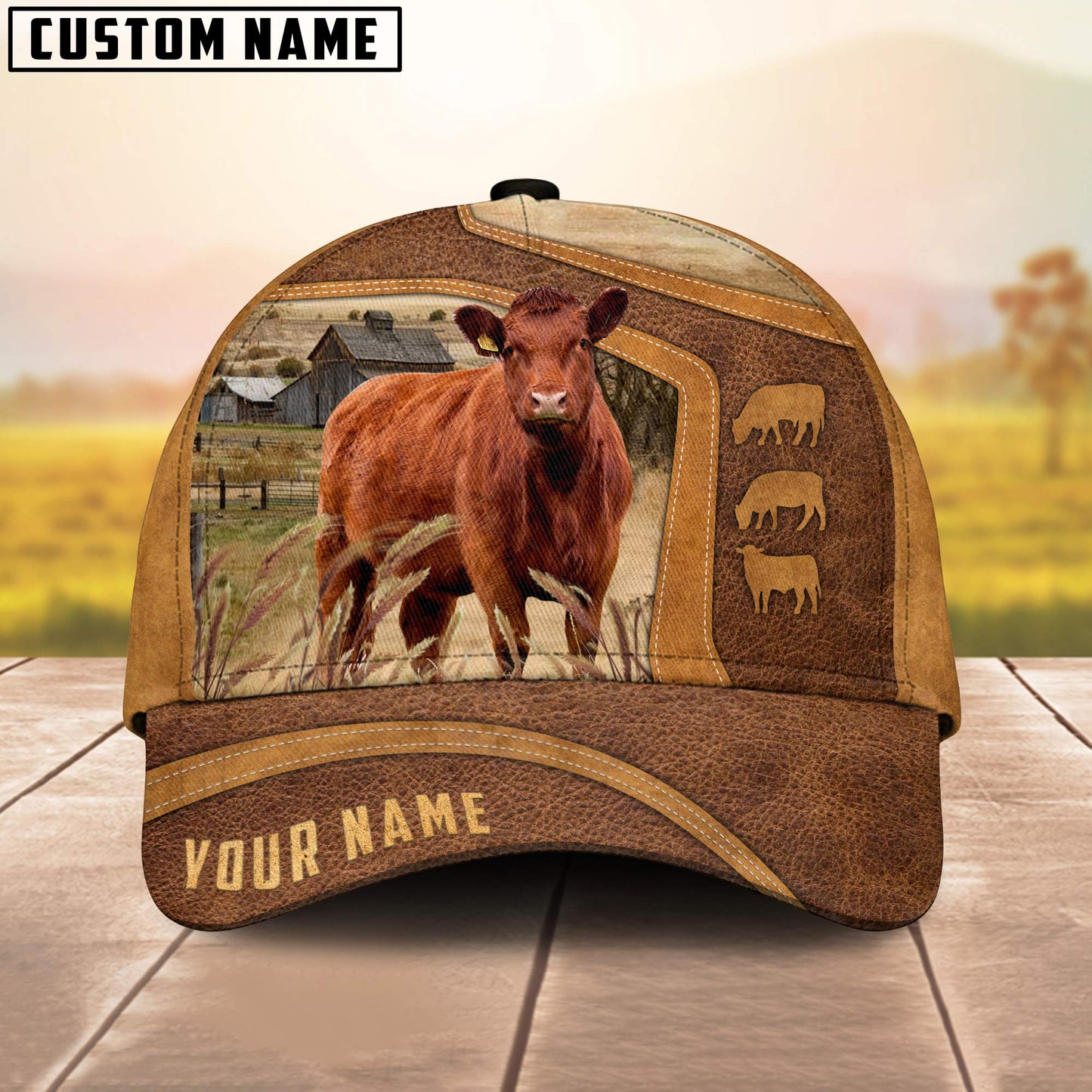 Red Angus On The Farm Custom Name 3D Cap 3D All Over Print Baseball Cap, Cap For Farm Lovers, Animal Cap, Leather Pattern Cap CA3051