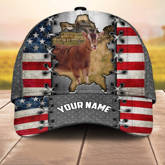 Goat Customized Name Us Flag 3D Cap 3D All Over Print Baseball Cap, Cap For Farm Lovers, Animal Cap, Leather Pattern Cap CA3175