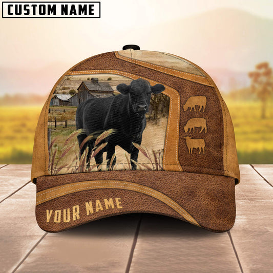 Black Angus On The Farm Custom Name 3D Cap 3D All Over Print Baseball Cap, Cap For Farm Lovers, Animal Cap, Leather Pattern Cap CA3050