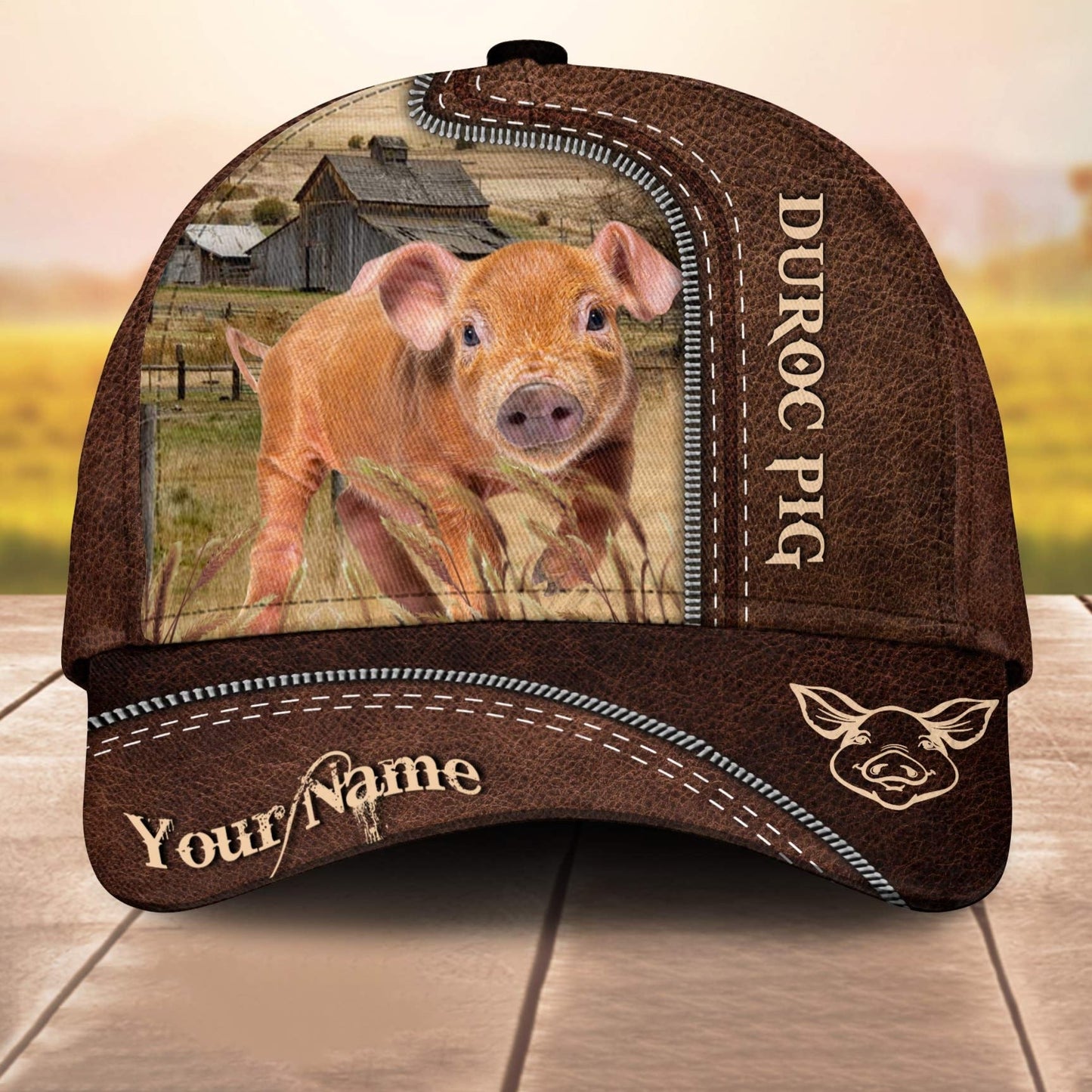 Pig Brownie Customized Name Leather Paern 3D Cap 3D All Over Print Baseball Cap, Cap For Farm Lovers, Animal Cap, Leather Pattern Cap CA3152