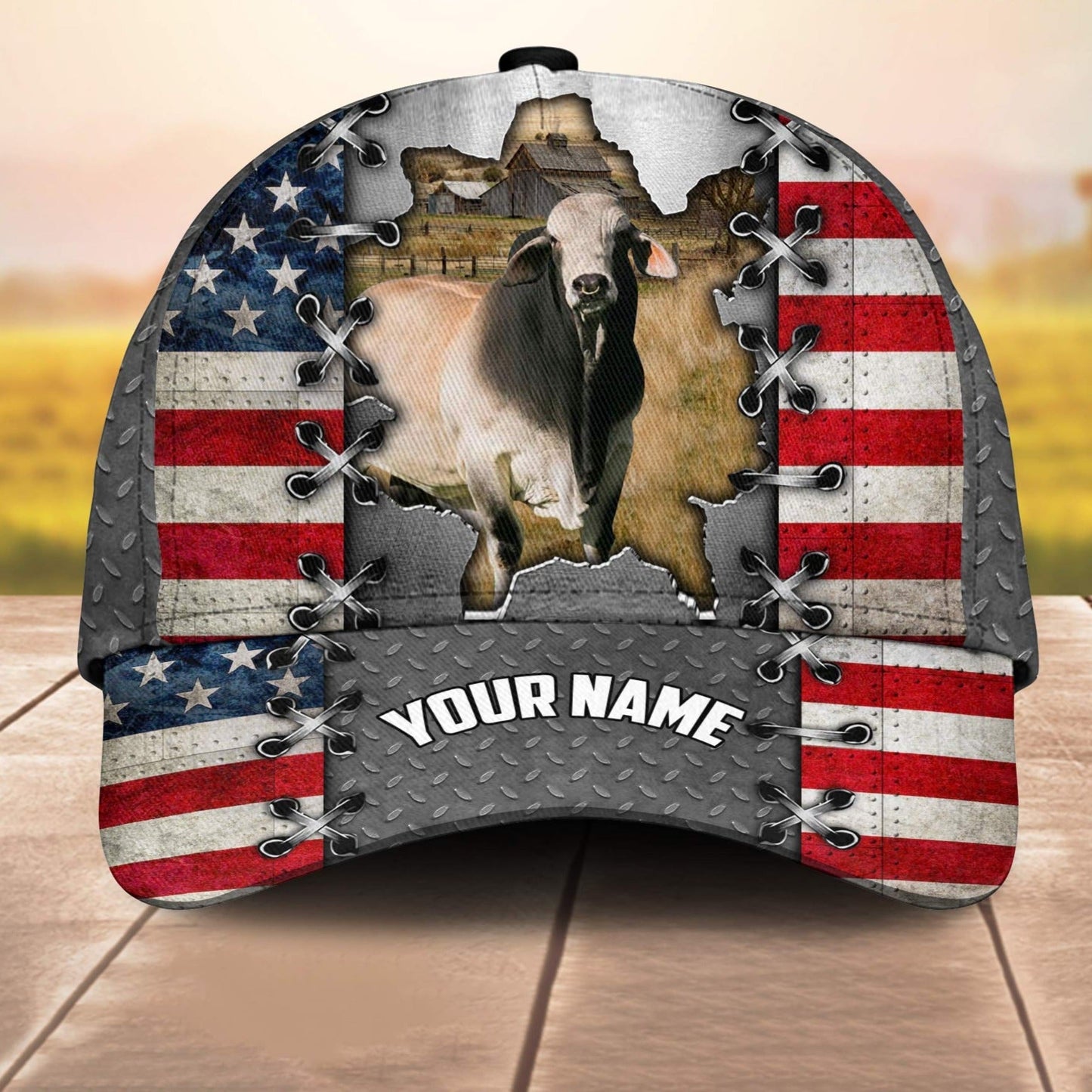 Brahman Customized Name Us Flag 3D Cap 3D All Over Print Baseball Cap, Cap For Farm Lovers, Animal Cap, Leather Pattern Cap CA3170