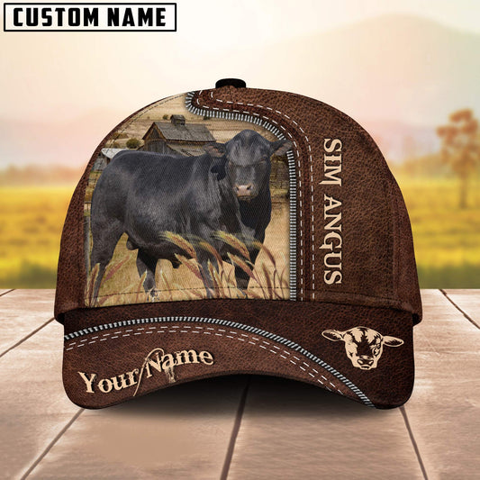 Sim Angus Customized Name Leather Paern 3D Cap 3D All Over Print Baseball Cap, Cap For Farm Lovers, Animal Cap, Leather Pattern Cap CA3136