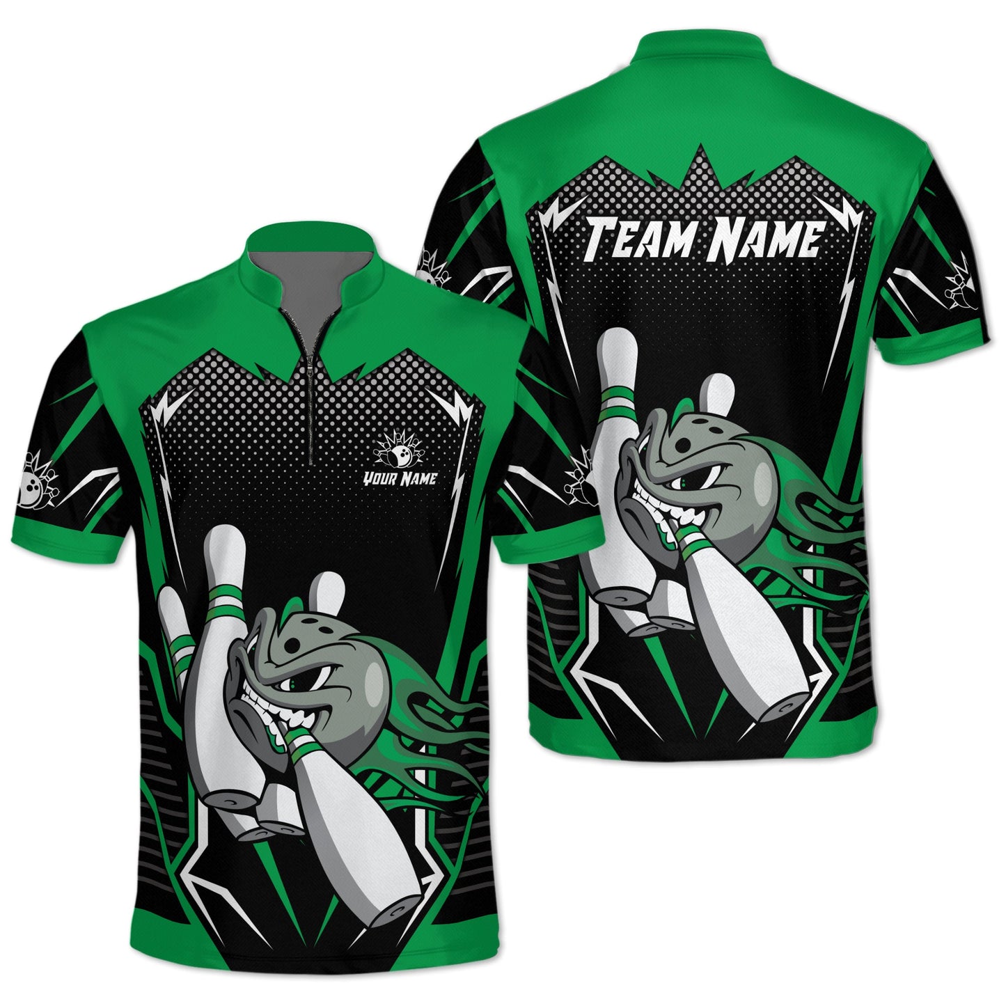 Custom Team Black And Green Bowling Jerseys Shirt For Men, Custom Bowling Team Shirts BZ0042