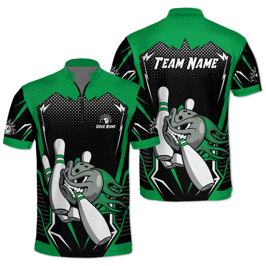 Custom Team Black And Green Bowling Jerseys Shirt For Men, Custom Bowling Team Shirts BZ0042