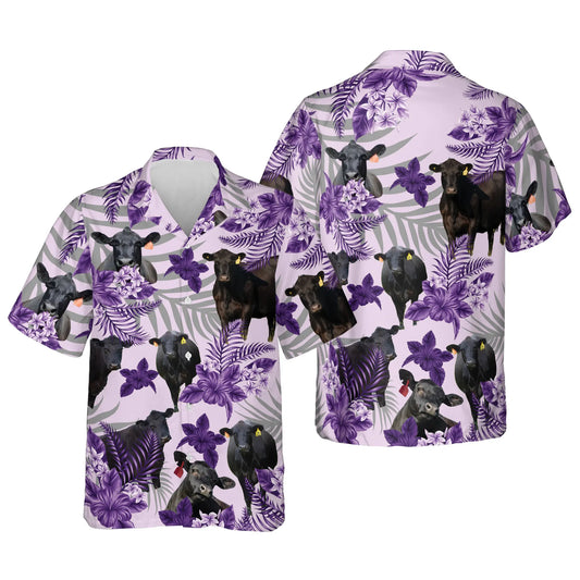 Black Angus Hibiscus Hawaiian Shirt For Men Women, Purple Hawaiian Shirt Short Sleeve For Men Women HO4668