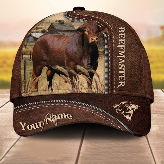 Beefmaster Customized Name Leather Paern 3D Cap 3D All Over Print Baseball Cap, Cap For Farm Lovers, Animal Cap, Leather Pattern Cap CA3128