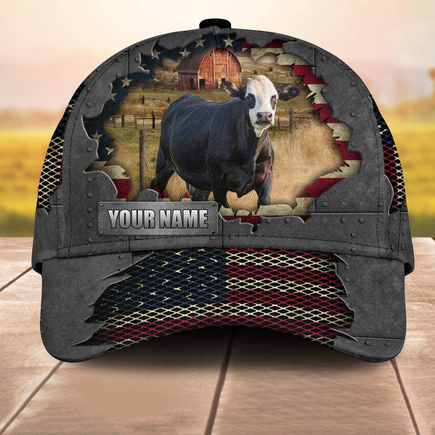 Black Baldy Customized Name Us Flag Net 3D Cap 3D All Over Print Baseball Cap, Cap For Farm Lovers, Animal Cap, Leather Pattern Cap CA3115