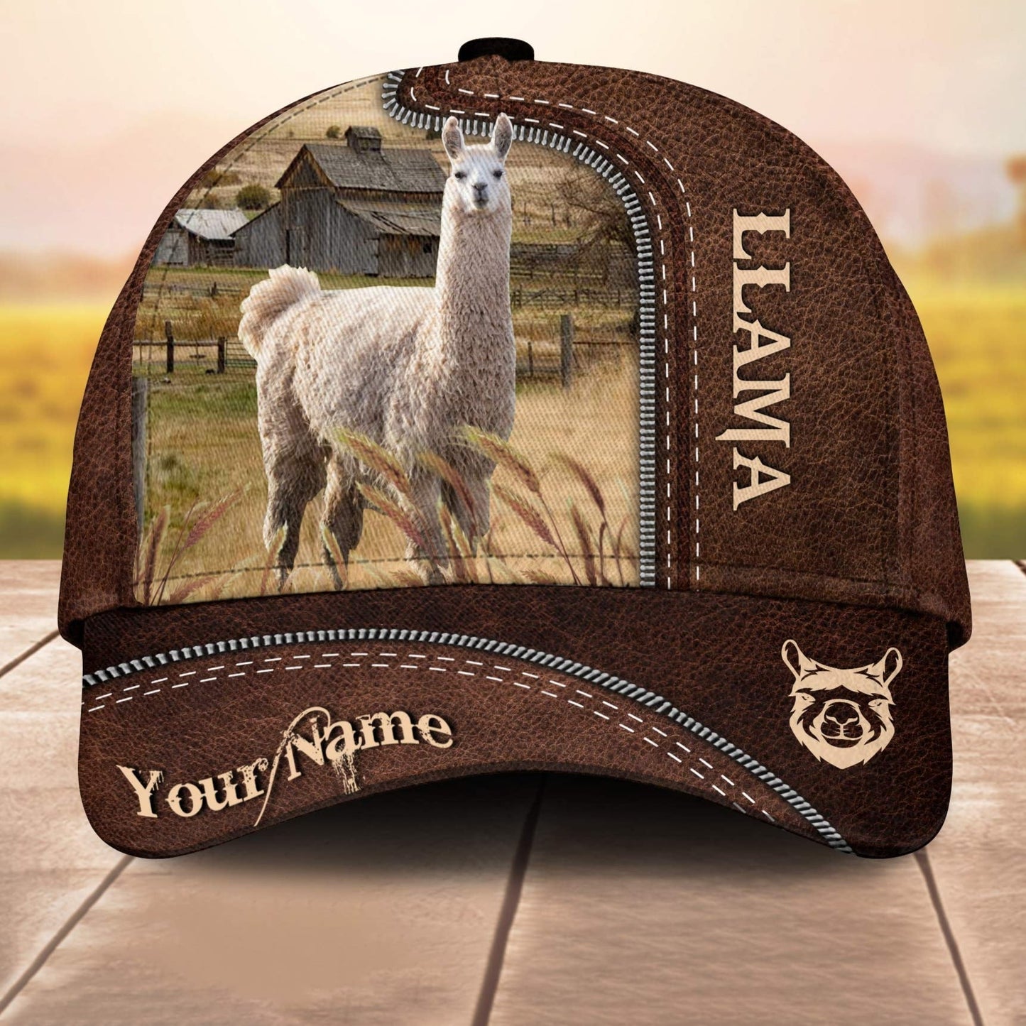 Llama Customized Name Leather Pattern 3D Cap 3D All Over Print Baseball Cap, Cap For Farm Lovers, Animal Cap, Leather Pattern Cap CA3153