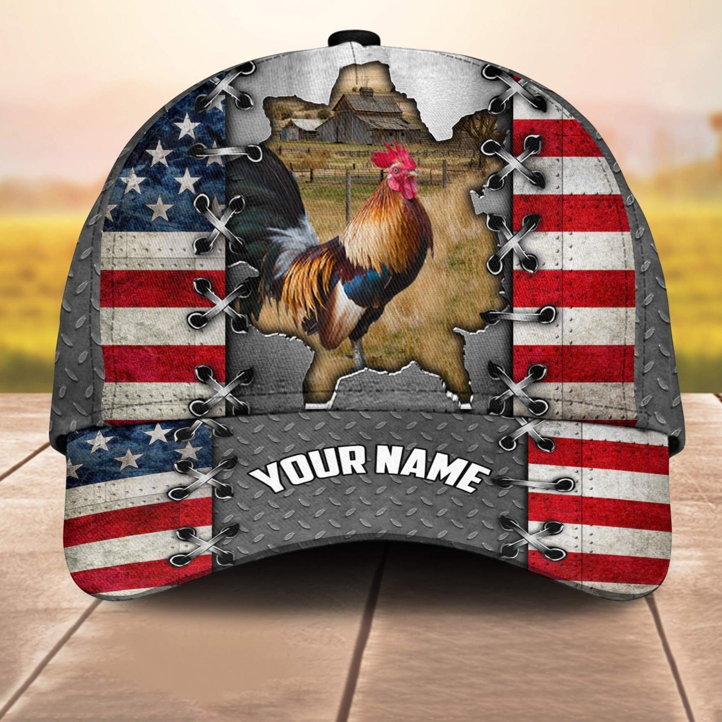Chicken Customized Name Us Flag 3D Cap 3D All Over Print Baseball Cap, Cap For Farm Lovers, Animal Cap, Leather Pattern Cap CA3176