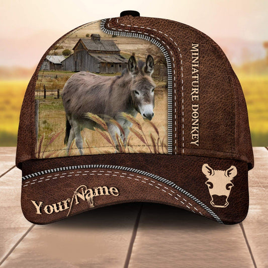 Miniature Donkey Customized Name Leather Paern 3D Cap 3D All Over Print Baseball Cap, Cap For Farm Lovers, Animal Cap, Leather Pattern Cap CA3154