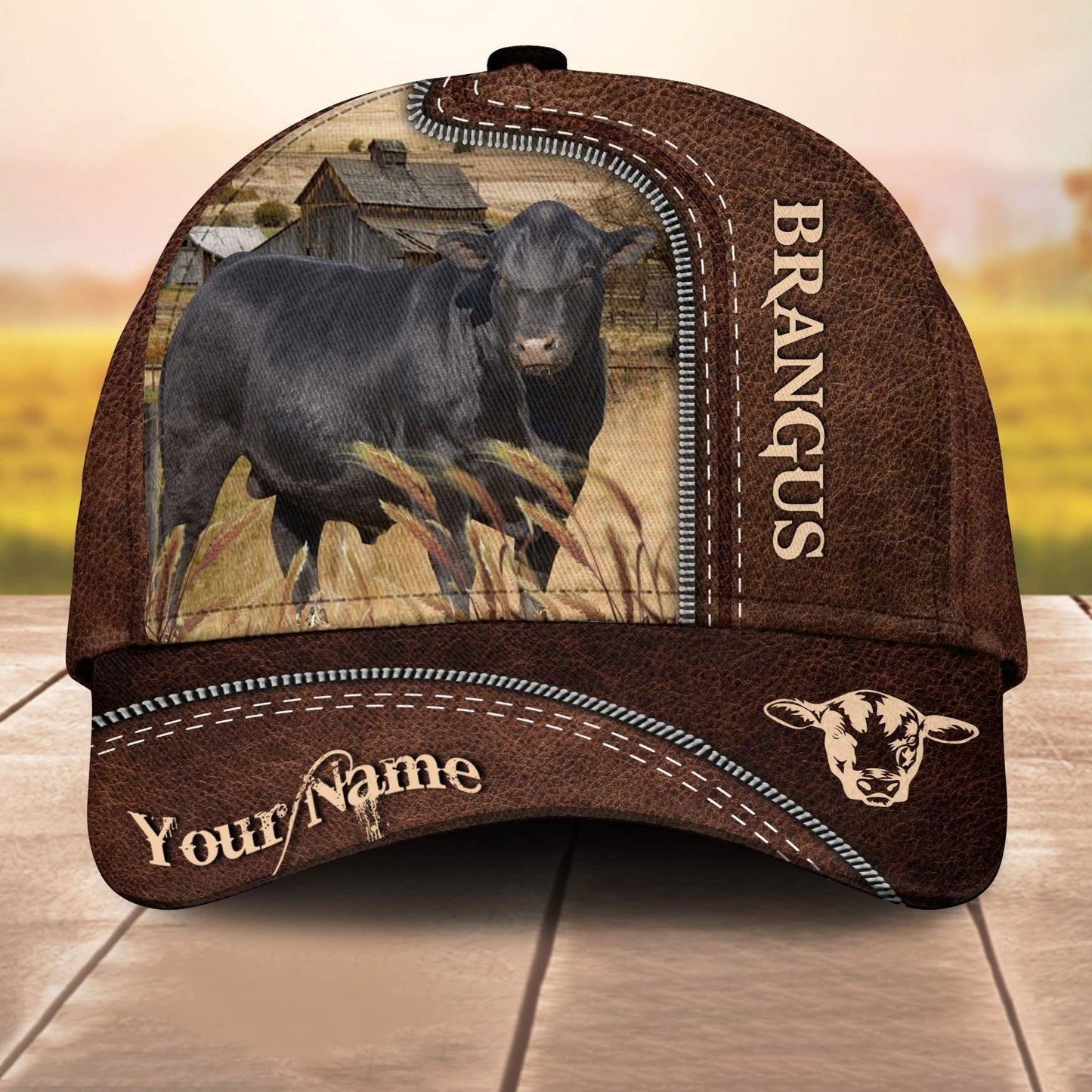 Brangus Customized Name Leather Paern 3D Cap 3D All Over Print Baseball Cap, Cap For Farm Lovers, Animal Cap, Leather Pattern Cap CA3147