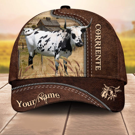Corriente Customized Name Leather Paern 3D Cap 3D All Over Print Baseball Cap, Cap For Farm Lovers, Animal Cap, Leather Pattern Cap CA3151