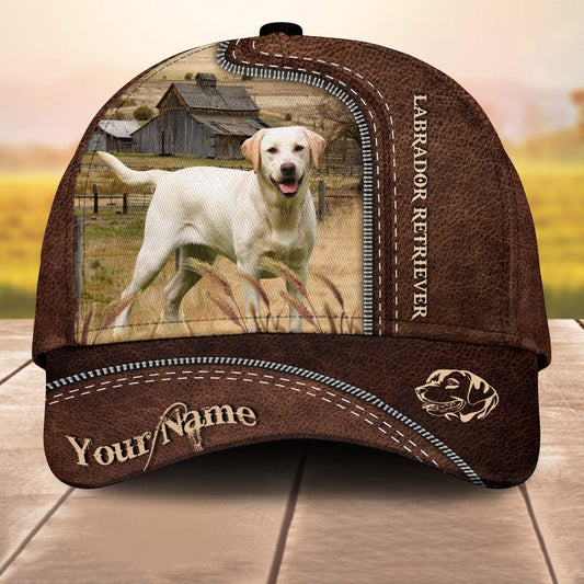Labrador Retriever Customized Name Leather Pattern 3D Cap 3D All Over Print Baseball Cap, Cap For Farm Lovers, Animal Cap, Leather Pattern Cap CA3158