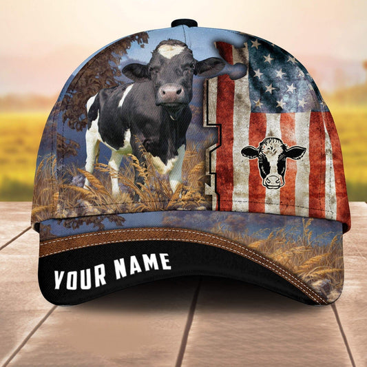 Custom Name Holstein American Cale 3D Cap 3D All Over Print Baseball Cap, Cap For Farm Lovers, Animal Cap, Leather Pattern Cap CA3233