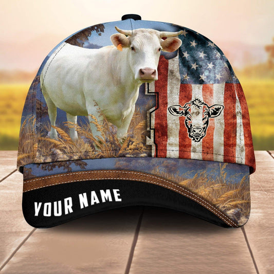 Custom Name Charolais American Cale 3D Cap 3D All Over Print Baseball Cap, Cap For Farm Lovers, Animal Cap, Leather Pattern Cap CA3241