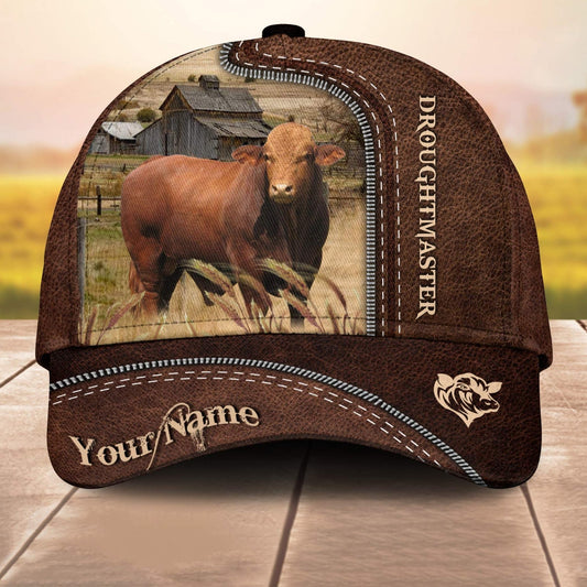 Droughtmaster Customized Name Leather Pattern 3D Cap 3D All Over Print Baseball Cap, Cap For Farm Lovers, Animal Cap, Leather Pattern Cap CA3161