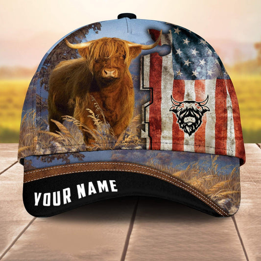 Custom Name Highland American Cale 3D Cap 3D All Over Print Baseball Cap, Cap For Farm Lovers, Animal Cap, Leather Pattern Cap CA3236