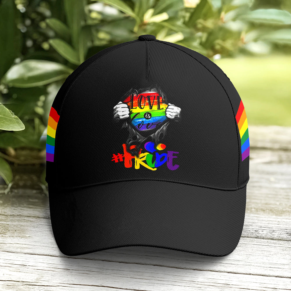LGBT Love Is Love Hashtag Pride Black Baseball Cap Lasfour CO0888