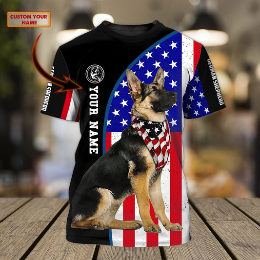 Personalized 3D All Over Printed Dog Tshirt For Men And Women, Love German Shepherd Shirts In Us Flag, Dog In Tshirt TO0710