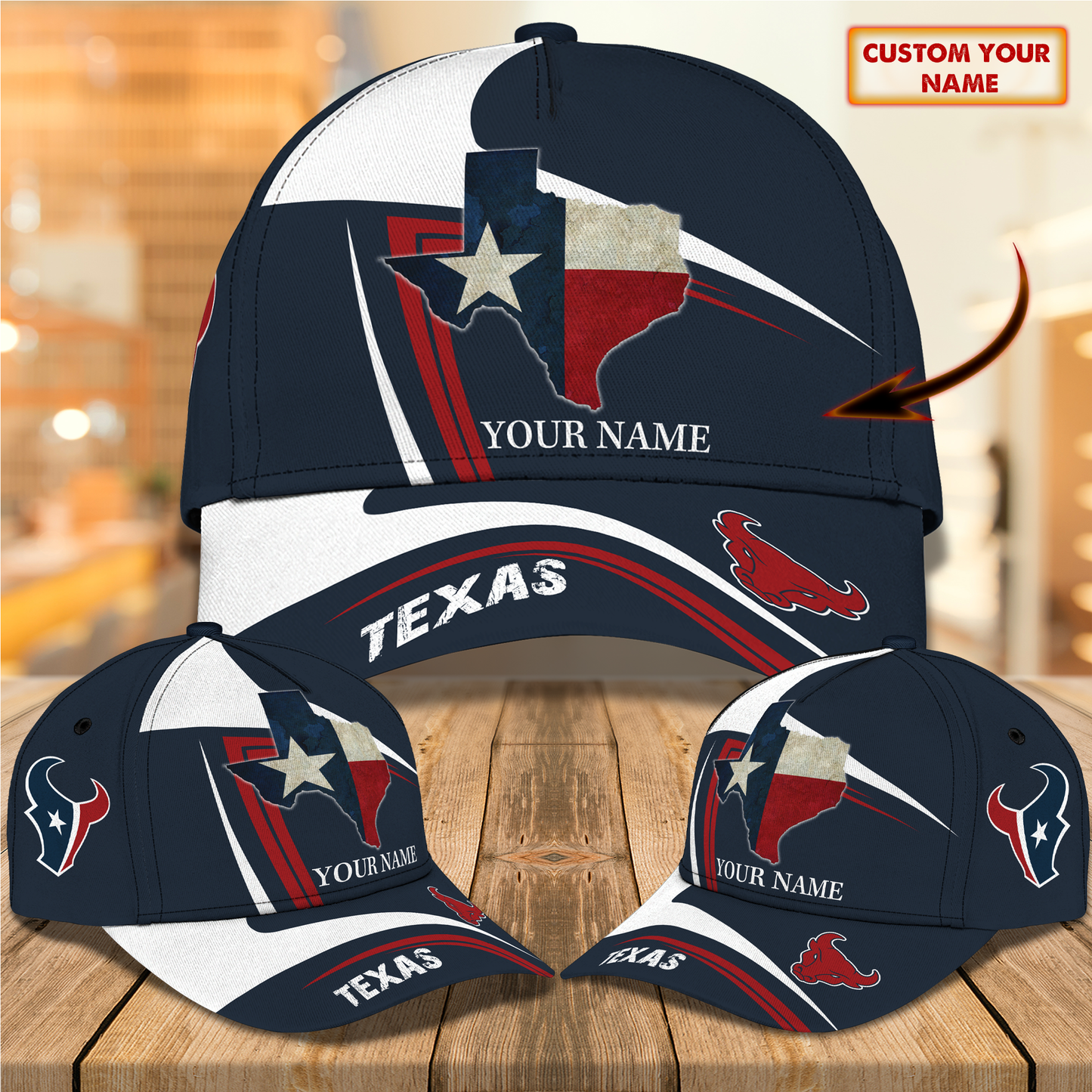 3D Classic Cap Texas Personalized Name Cap 02Lasfour CA1504