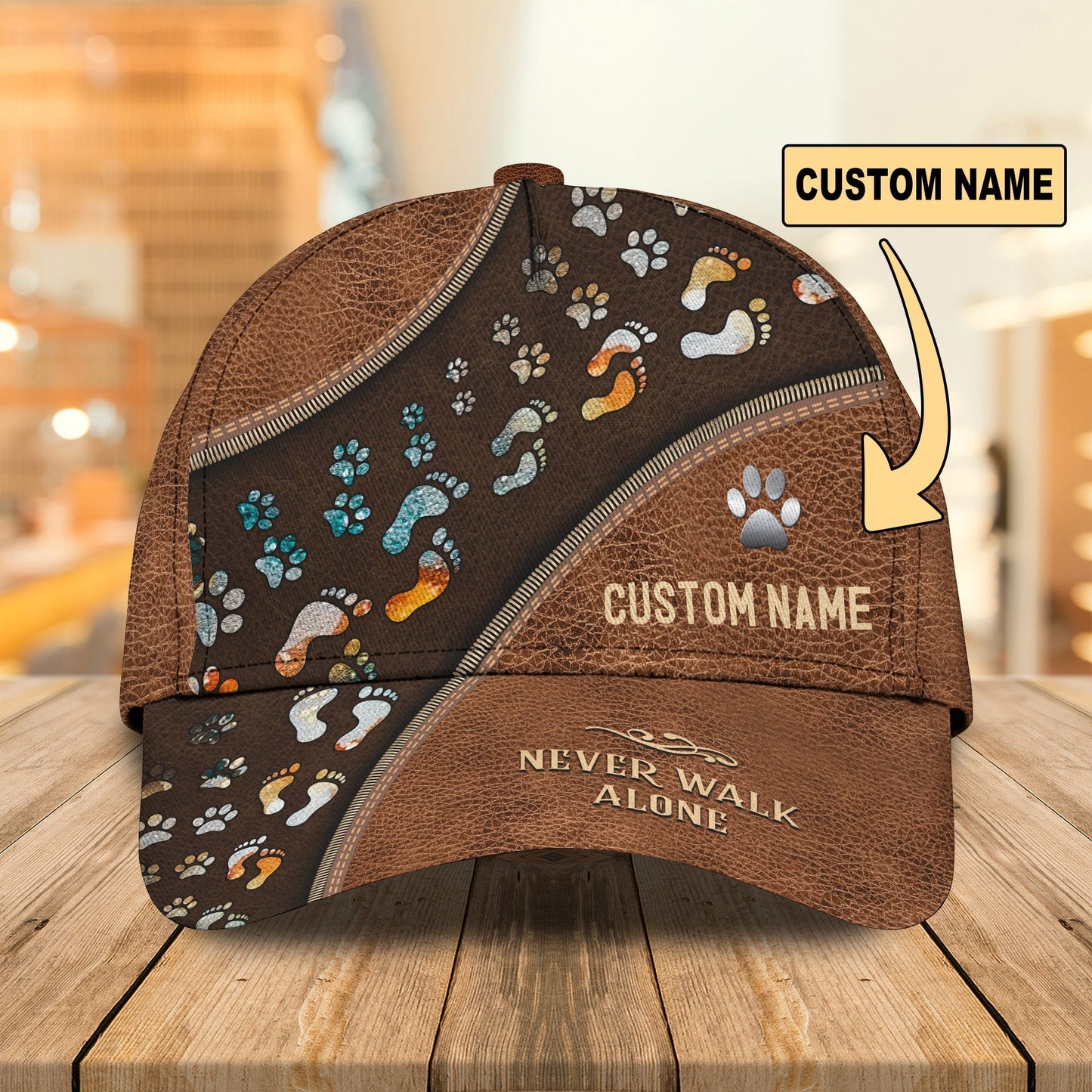 3D Classic Cap Customize Name Cap Never Walk Alone Paws CA0526