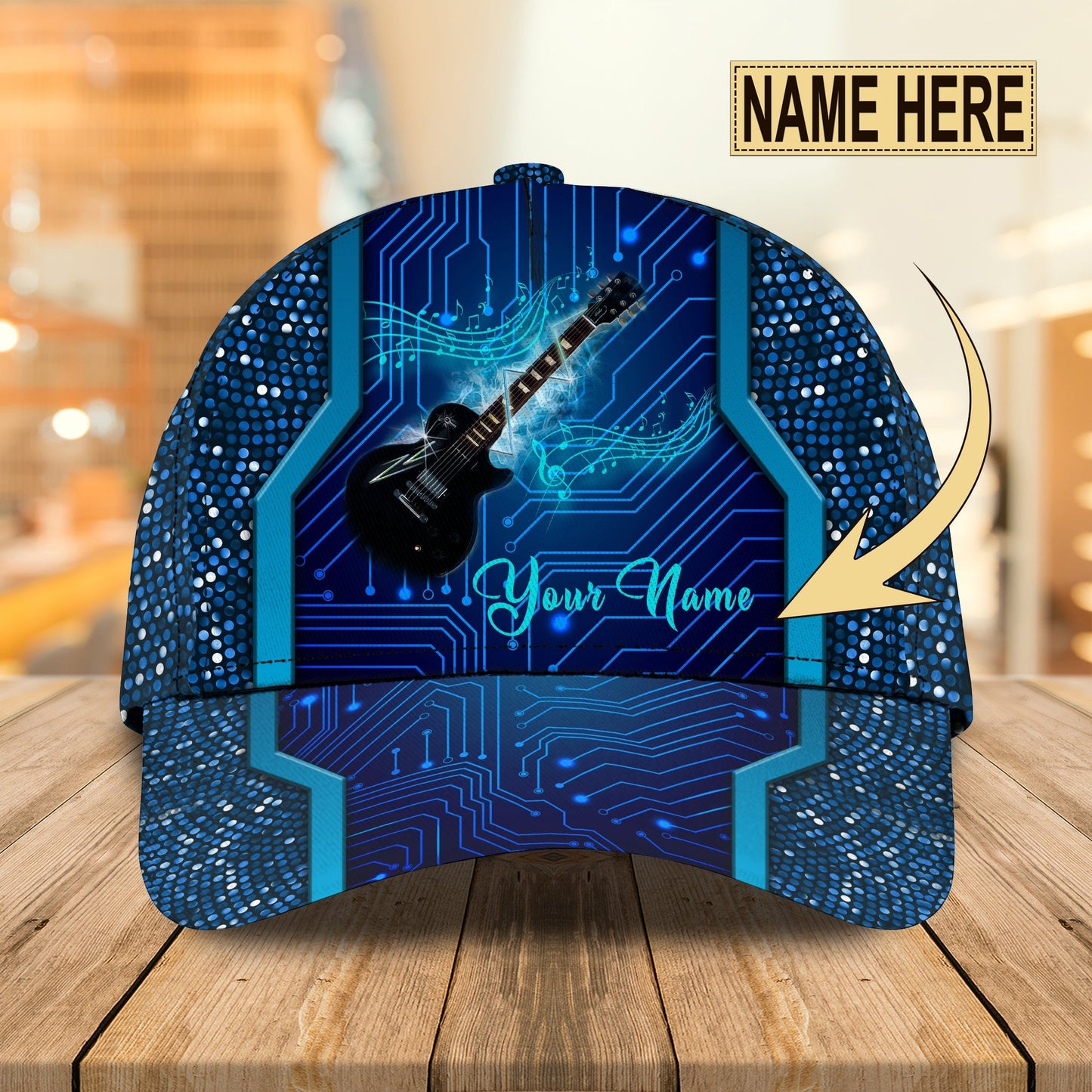 3D Classic Cap Blue Guitar Personalized Name Cap Lasfour CA1004