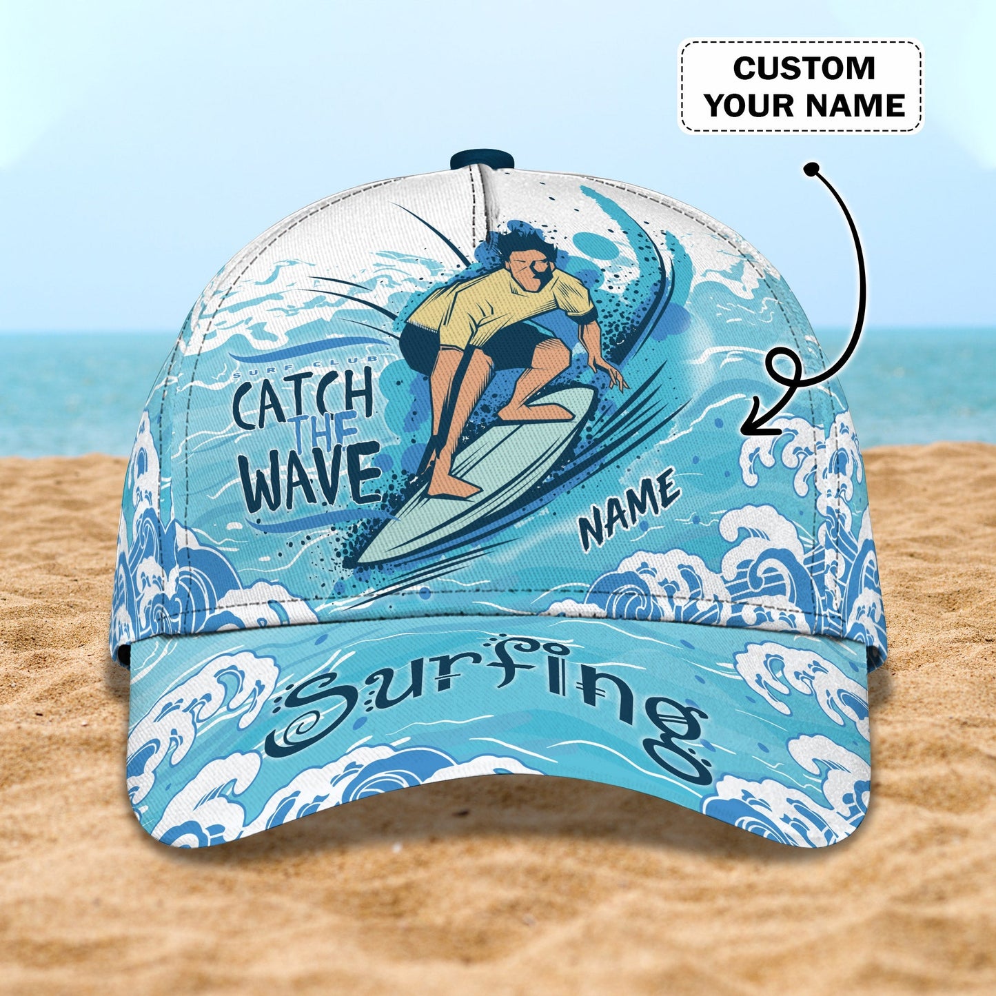 3D Classic Cap Surfing Personalized Name Cap Lasfour CA1030