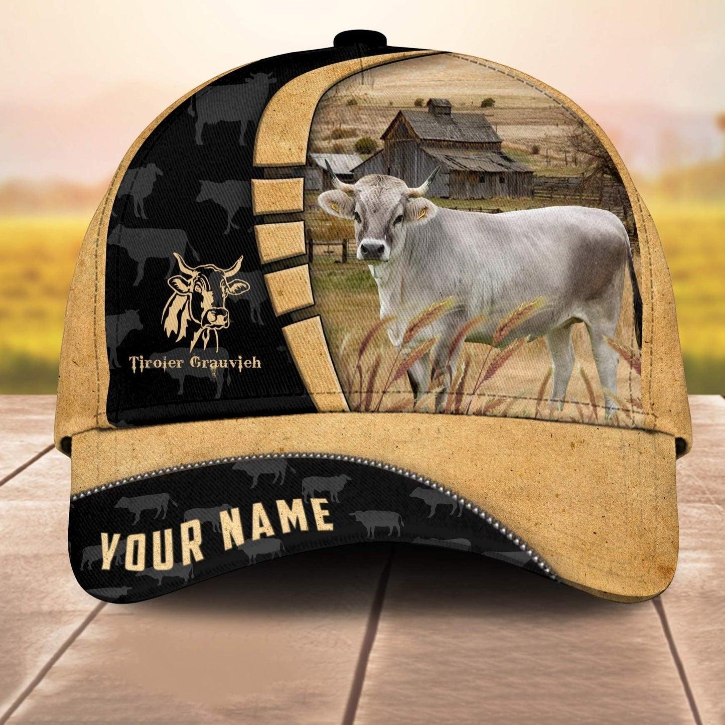 Farm Tiroler Grauvieh Custom Name Retro 3D Cap 3D All Over Print Baseball Cap, Cap For Farm Lovers, Animal Cap, Leather Pattern Cap CA3101