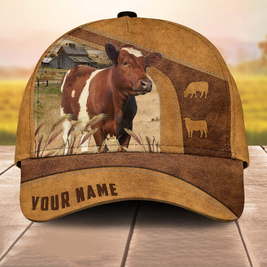 Farm Ayrshires Custom Name 3D Cap 3D All Over Print Baseball Cap, Cap For Farm Lovers, Animal Cap, Leather Pattern Cap CA3096
