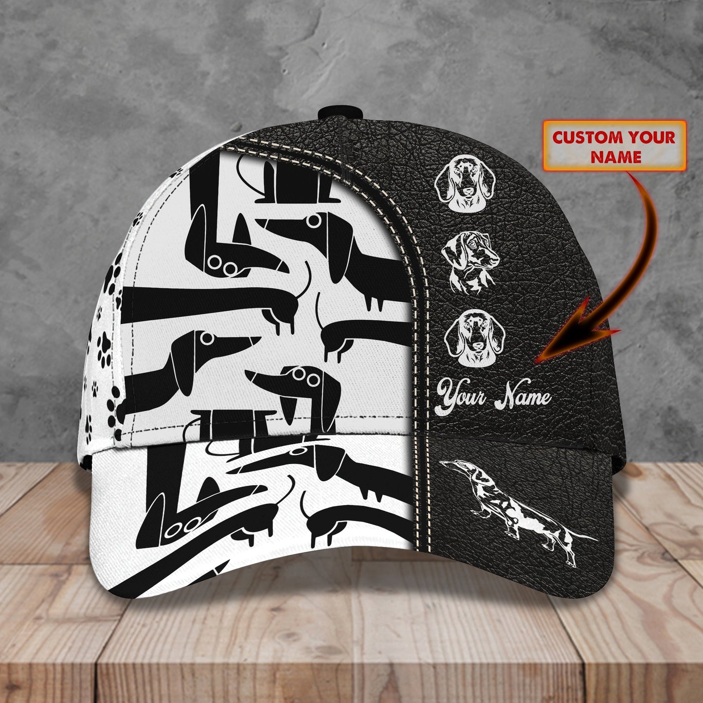 3D Classic Cap Dachshund Personalized Name Cap Love Lasfour CA1671