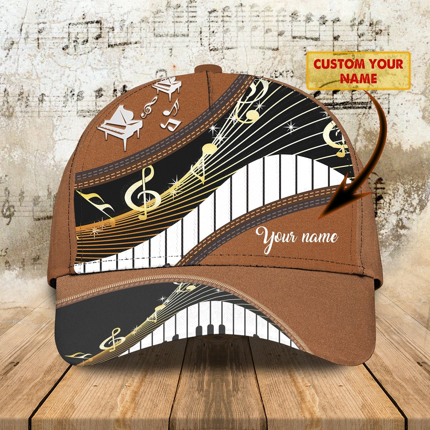 3D Classic Cap Piano Ct011 Personalized Name Cap Lasfour CA1086