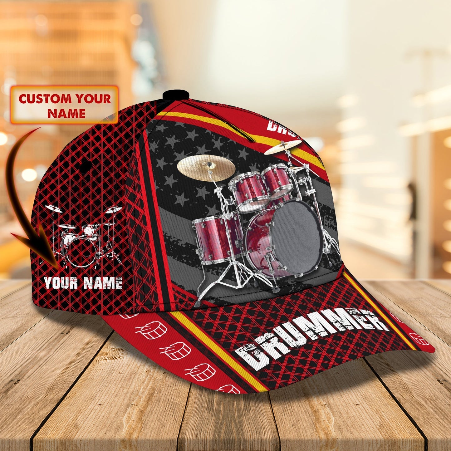 Red Drummer Personalized Name Cap, Gift For Drum Player CA0230