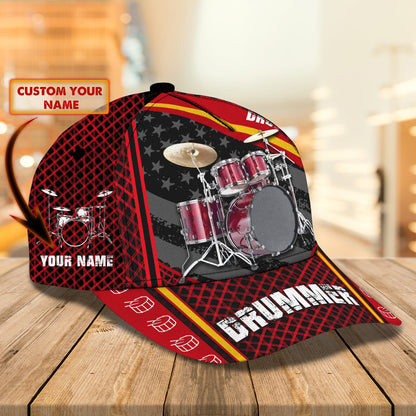 Red Drummer Personalized Name Cap, Gift For Drum Player CA0230