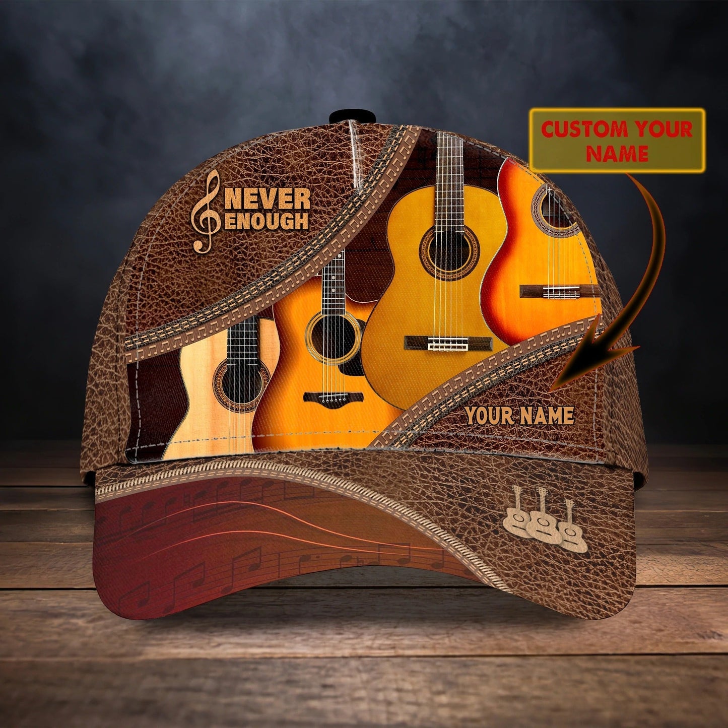 Baseball Guitar Cap Hat For Travel Summer, Guitar Cap Leather Brown Pattern, Best Gift To Guitarist CA2920