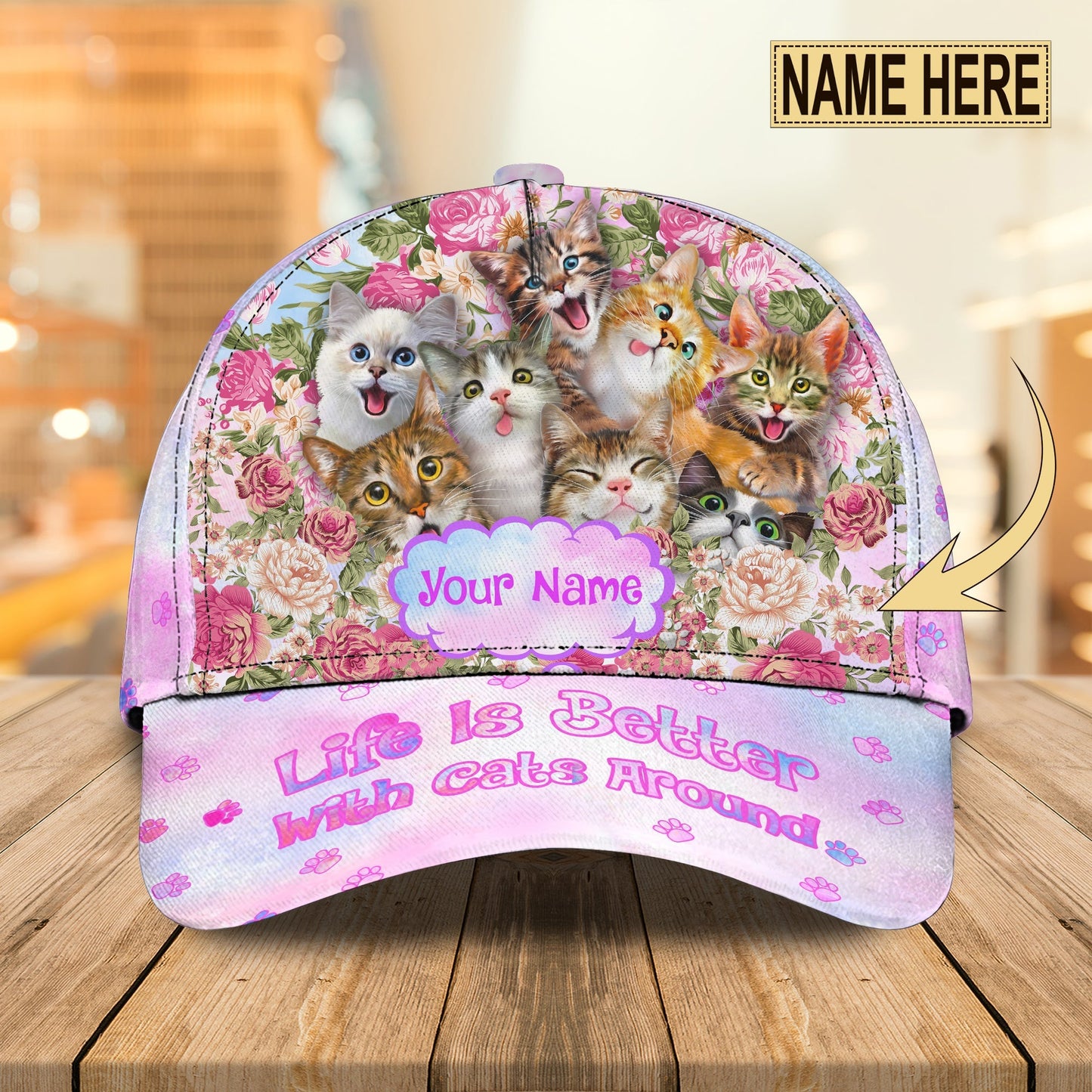 3D Classic Cap Love Cats Personalized Name Cap Lasfour CA0688