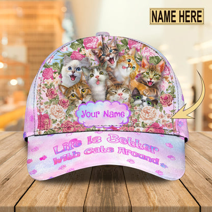 3D Classic Cap Love Cats Personalized Name Cap Lasfour CA0688