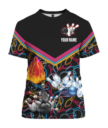 Personalized 3D Black Bowling Shirt Men Women, Custom Colorful Bowling Tshirt, Bowling Team Uniform, Bowling Gifts TO1948