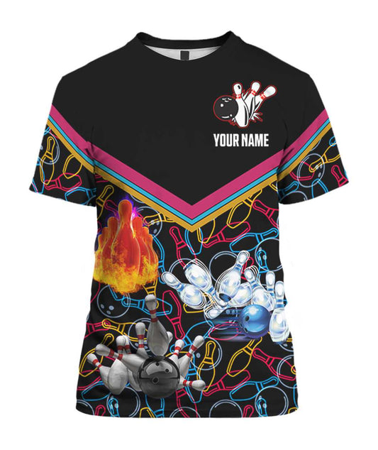 Personalized 3D Black Bowling Shirt Men Women, Custom Colorful Bowling Tshirt, Bowling Team Uniform, Bowling Gifts TO1948