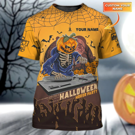 Custom 3D Halloween Honor Party DJ Tee Shirt, Skeleton Halloween Funny Shirts TO2386