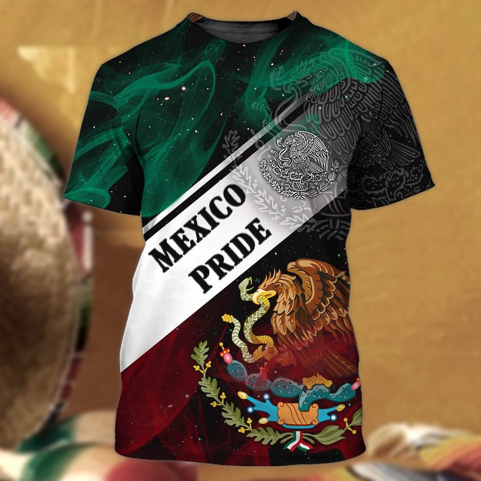 3D Full Printed Mexico Smock Tshirt, Golden Eagle Mexican Shirts, Sublimation Mexico Tshirt For Him, Mexico Gifts TO0777