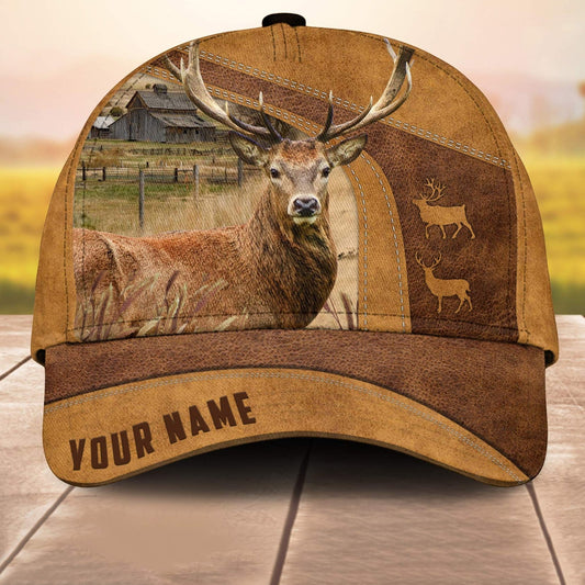 Custom Name New Zealand Red Deer Cale 3D Cap 3D All Over Print Baseball Cap, Cap For Farm Lovers, Animal Cap, Leather Pattern Cap CA3038