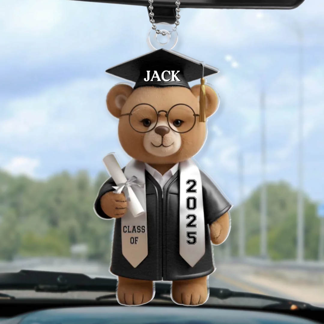 Wise And Ready - Family Personalized Custom Car Ornament, Personalized Graduation Bear Ornaments 2025 For Family Members TD0023