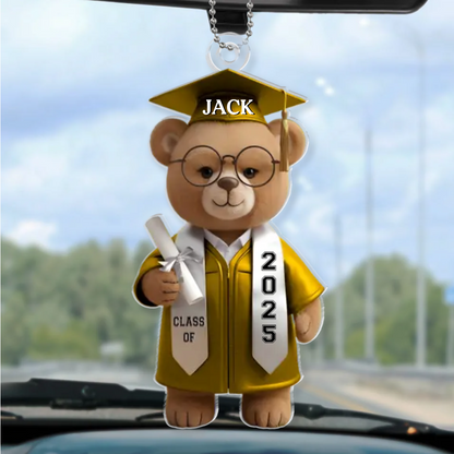 Wise And Ready - Family Personalized Custom Car Ornament, Personalized Graduation Bear Ornaments 2025 For Family Members TD0023