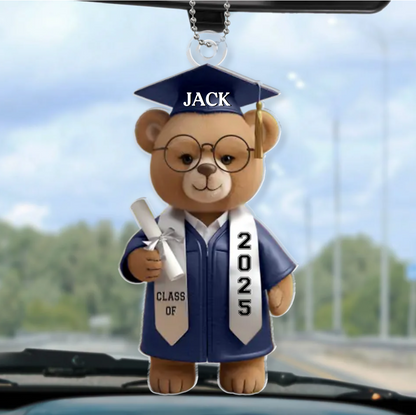 Wise And Ready - Family Personalized Custom Car Ornament, Personalized Graduation Bear Ornaments 2025 For Family Members TD0023